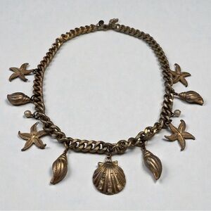 Vintage ‘80s Chunky Gold Tone Coastal Resortwear Seashell Beach Charm Necklace